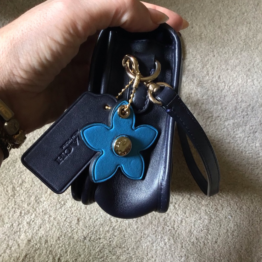 Coach Navy Blue brand new  Crossbody Bag with Blue Flower Charm - Picture 3 of 8